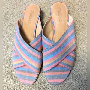 Madewell Sandals Womens 9 Ruthie Mule Crisscross Rainbow Stripe L0794 Summer